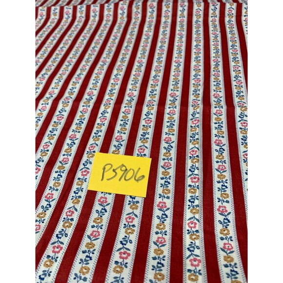 Vintage 28"x44" Red Floral Striped Cotton Fabric Sewing Crafts - Picture 4 of 4